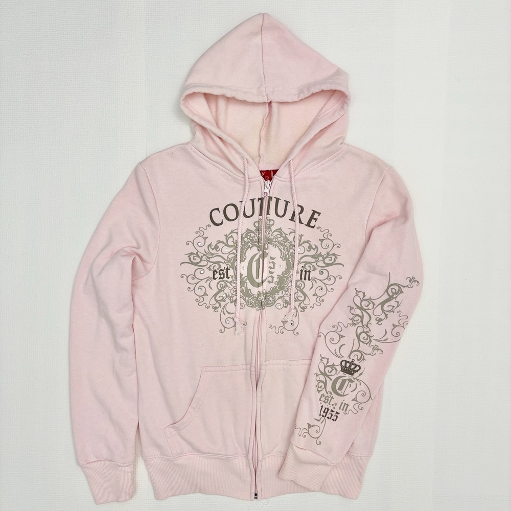 y2k VTG Hoodie Couture Graphic Rhinestone Small Pink tribal